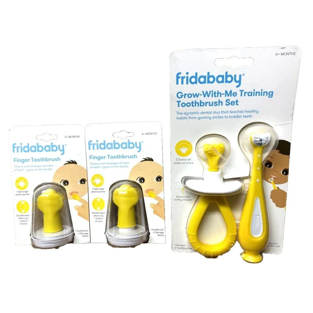 3 Pack FridaBaby Grow Training 1 Toothbrush 6+ Months, 2 Double Sided 3+ Months